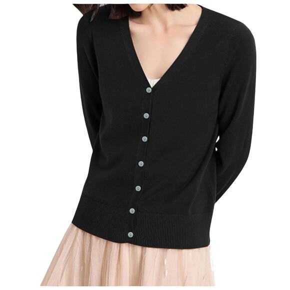 Mango MNG Basics Cardigan Sweater Women S / XS Black Long Sleeve Button V-Neck - Picture 1 of 12